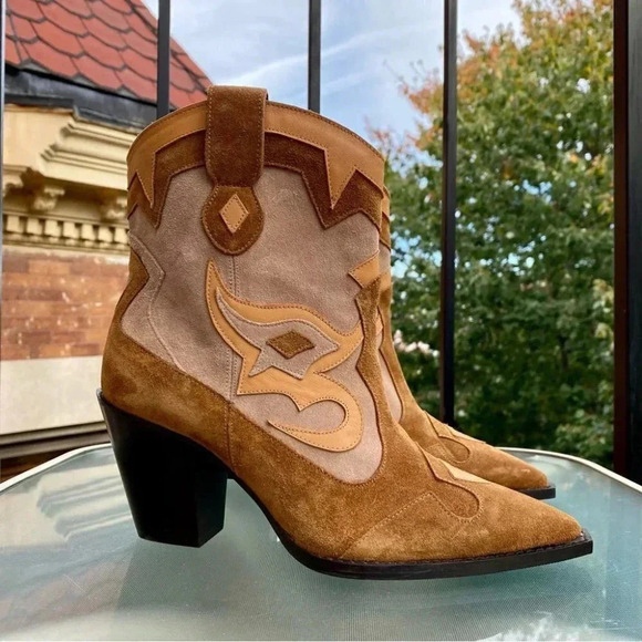 Toral Shoes - New Free People Toral Western Suede Boots Brown Womens 8